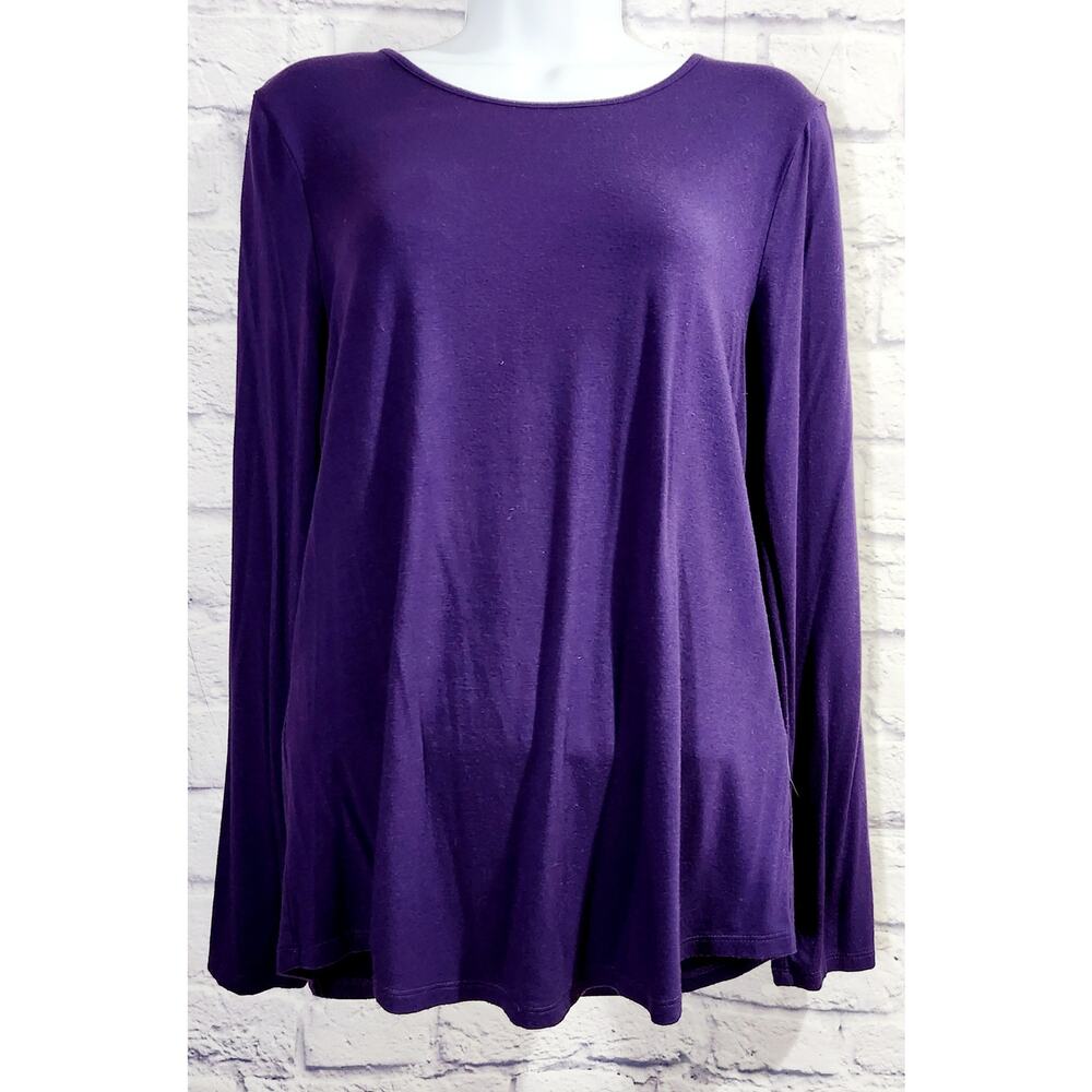 By Chico's Purple Round Neck Long Sleeves Top 1 Medium Lightweight Stretchy Soft